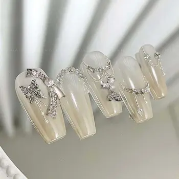 1БР пеперуда Лък Циркон Декорации за нокти Чар 3D Моряшка Метал Леки Луксозни сребърни Аксесоари за нокти
