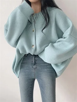 2023 Нов плътен топъл вязаный жилетка голям размер, пуловери за жени, зимни ежедневни мека яке копчета, свободна горна дреха X1206