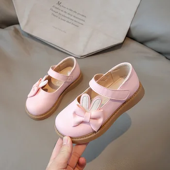 2023 Новата есенна кожени обувки за момичета, модни детски обувки принцеса с хубав лък, детски обувки за изпълнения на равна подметка J86