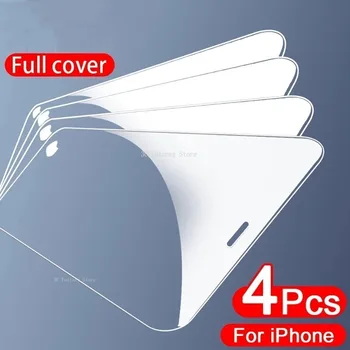 4шт Защитно Стъкло 9H За iPhone 14 12 Pro Max 13 Mini 11 Pro 15 Plus Екран Протектор За iPhone XR XS Max 7 8Plus Glass