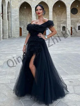 A0302 Дамски рокли за гостите на сватбата от черно диференцирани тюл с дължина до пода, в стил бохо, сватбени рокли за годеж, абитуриентски бал, безплатна доставка