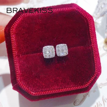 Bravekiss Малка квадратна форма, моделирующий дизайн, кубичен цирконий, Нови модни обеци, покрити с мед, цвят на бяло злато UE0954