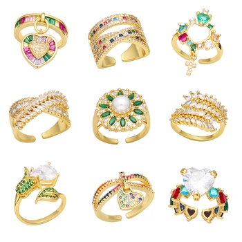 FLOLA Луксозни пръстен с голям кристал на ЧЕХИЯ за жени, Позлатени Медни пръстени, Ефектни пръстени, с Преливащи се цветове, бижута, Подаръци anillos rigr20