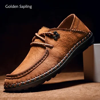 Golden Sapling/ Мъжки Ежедневни Обувки, Лоферы от естествена Кожа, Модни Мъжки Обувки На плоска подметка, Градинска Мъжки Обувки, Обувки за почивка, Мъжки Лоферы