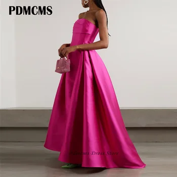 PDMCMS Вечерни рокли Трапецовидна форма Fuschia Без презрамки, Сатенени Рокли За бала, Без Ръкави, Вечерна рокля на Принцеса За официални събития, Саудитска Арабия