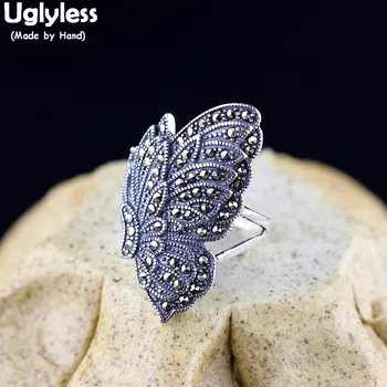 Безукоризненные Персонализирани пръстен с пеперуди от тайландски сребро голям размер, Реколта Открити пръстени с насекоми, Истинско Сребро 925 проба, гурме Бижута R921