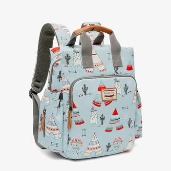 Водоустойчив мультяшная чанта за памперси, раница за мама и бебе-голям капацитет, чанта за пелени с флорални принтом за бременни, пътна количка