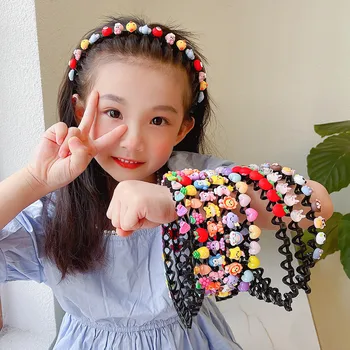 Годишно момиче с лък и цветя модел, Ракита, гумена лента за коса в корейски стил Kid Kawaii, Ластикът за коса на принцесата в корейски стил за малки деца, шапки, Диадеми, Аксесоари