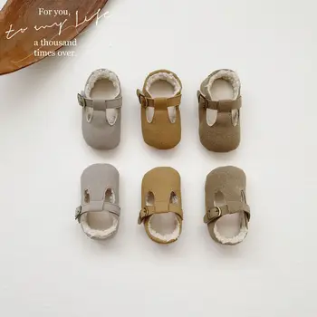 Детски обувки, Зимни Обувки за момчета и момичета подметка от дебела вълна агнешко Удобен нова мода ежедневни проста детска топло обувки