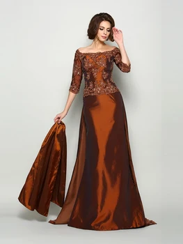 Елегантни апликация Дантелено рокля от тафта трапецовидна форма с къс ръкав за майката на булката е Тържествено събитие за гостите на сватбата 2023