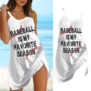 Женствена рокля, лятно ежедневна рокля-жилетка с бейсбольным принтом, рокли за лятото