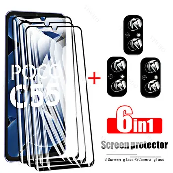 За Xiaomi Poco C55 Закалено Стъкло Напълно лепило агент Защитно фолио за Екран За Xiaomi Pococ55 C50 C40 F4 F3 GT Защитен Калъф За вашия Телефон Филм