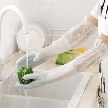 Зимните водоустойчиви гумени Латекс с кадифени ръкавици за домашна кухня, здрави ръкавици за почистване и пране на дрехи