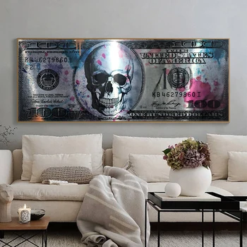 Картина върху платно Долара череп Съвременно изкуство Платно Плакат и щампи Творческа изображение пари Интериор на всекидневна Декор на стените Снимки