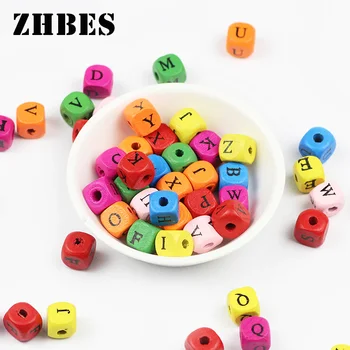 Квадратни букви 10 мм 50шт в различни цветове, дървени мъниста за бижута, гривни, разделител азбука, чисти мъниста, детски играчки 