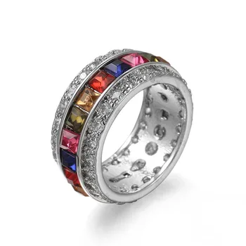 Класическите Модни Бижута Сребърен Цвят, Изпълнен 5A Цветни Цирконием CZ Party Wedding Band Lady Band Ring Подарък