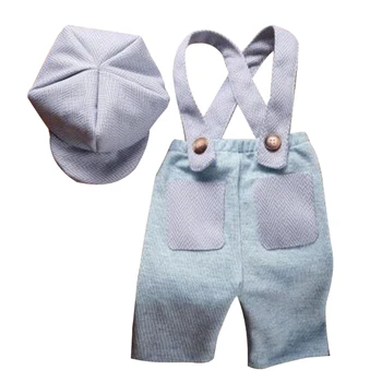 Комплект от две части, панталони ремешках и съответна шапка, панталони на ремешках за новородено, кралско синьо реквизит за снимки