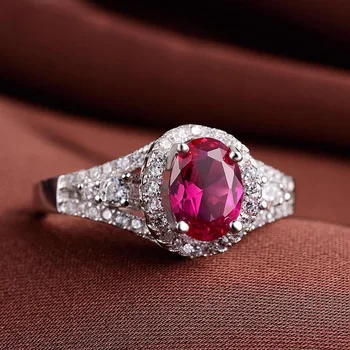 Корейски овалния розово-червен диамант, симулиращ турмалин, с отворен пръстен от цирконий, - секси живият пръстен 