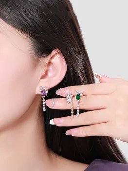 Луксозни обеци за жени 2023, нови модни цветни обеци-капки с цирконии, подарък за партита в корейски стил, висулки за жени