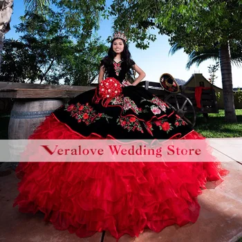 Мексиканското рокля Charro Vestidos De 15 Años Quinceanera 2022 Рокли за момичета от органза Рокля за бала