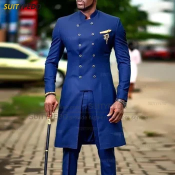 Модерен мъжки костюми на кралския син цвят, оборудвана арабски костюм, сако, панталони, комплект от 2 теми, официални двубортные индийски смокинги за мъжете