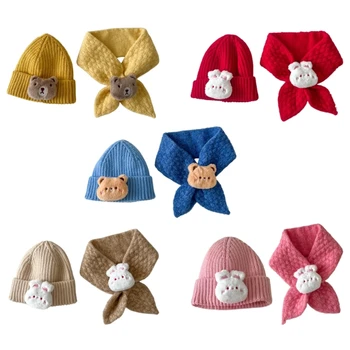 Мультяшная хет-шапка зимна топла шапка, сменящи кърпичка, комплект за деца