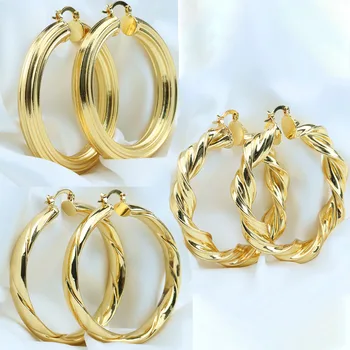 Обеци златен цвят, обеци, пръстен от медна усукана тел за жени, темата е 60 мм, кръгли аксесоари за уши, мода декорация