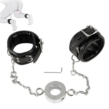 Тежки топката носилка от неръждаема стомана, заключване за уголемяване на пениса, петушиное пръстен, кожен наручник за завързване с верига, комплект метални игри за рабской двойки