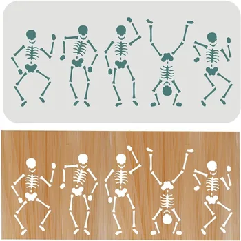 Шаблони танцьор-скелет 11,8x5,9 инча за Хелоуин, шаблони за изготвяне на черепи, за многократна употреба шаблон шаблон за танцуващи скелети